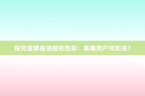 探究金牌抽油烟机性能：真确用户何如说？